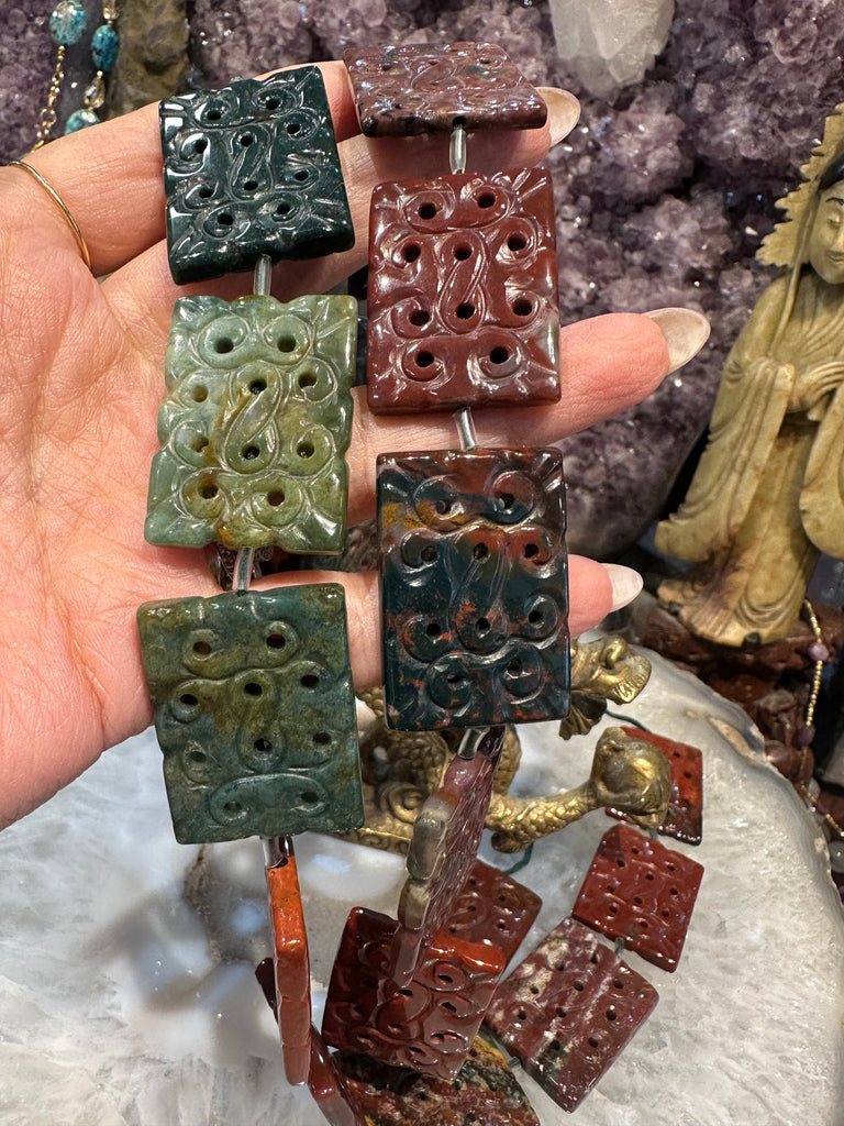 Bloodstone carved rectangle 25x35mm gemstone