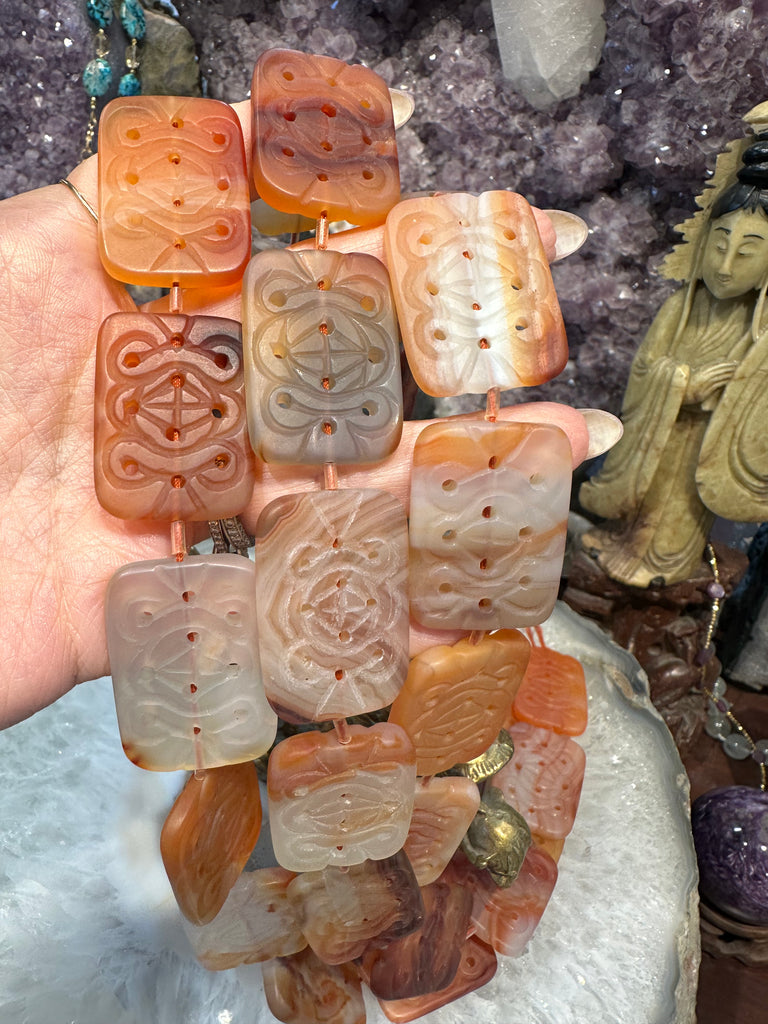 Carnelian matte rectangle 33x25mm gemstones