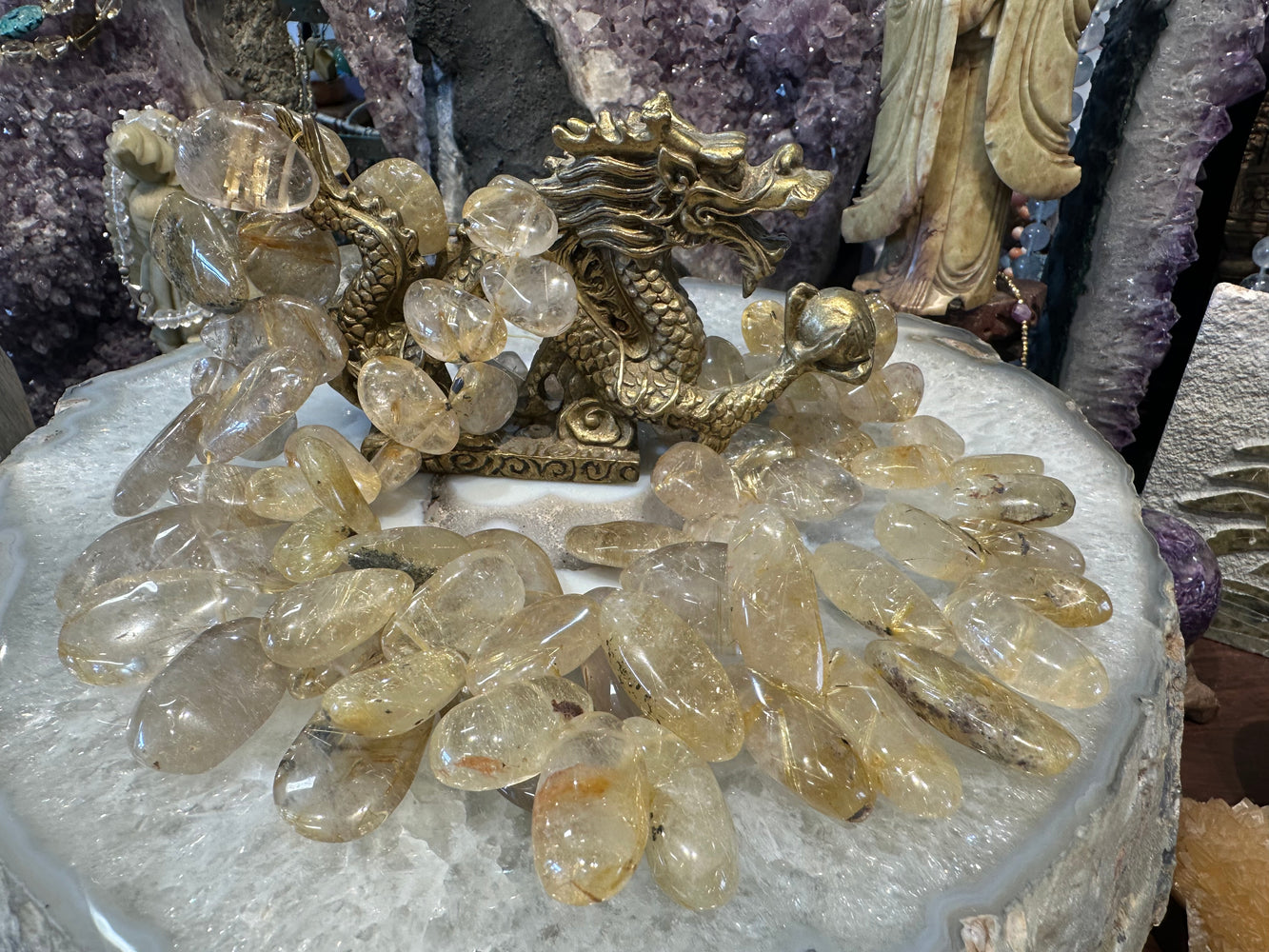 Golden rutile quartz top drilled gemstone