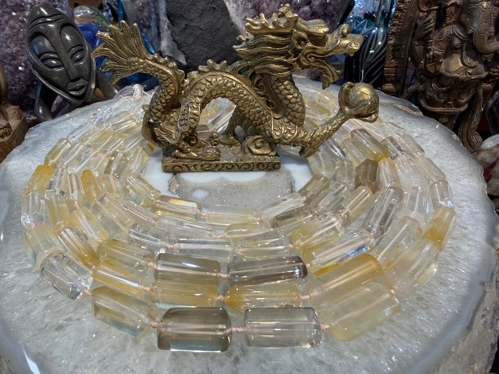 Yellow hematoid quartz cut barrel gemstones