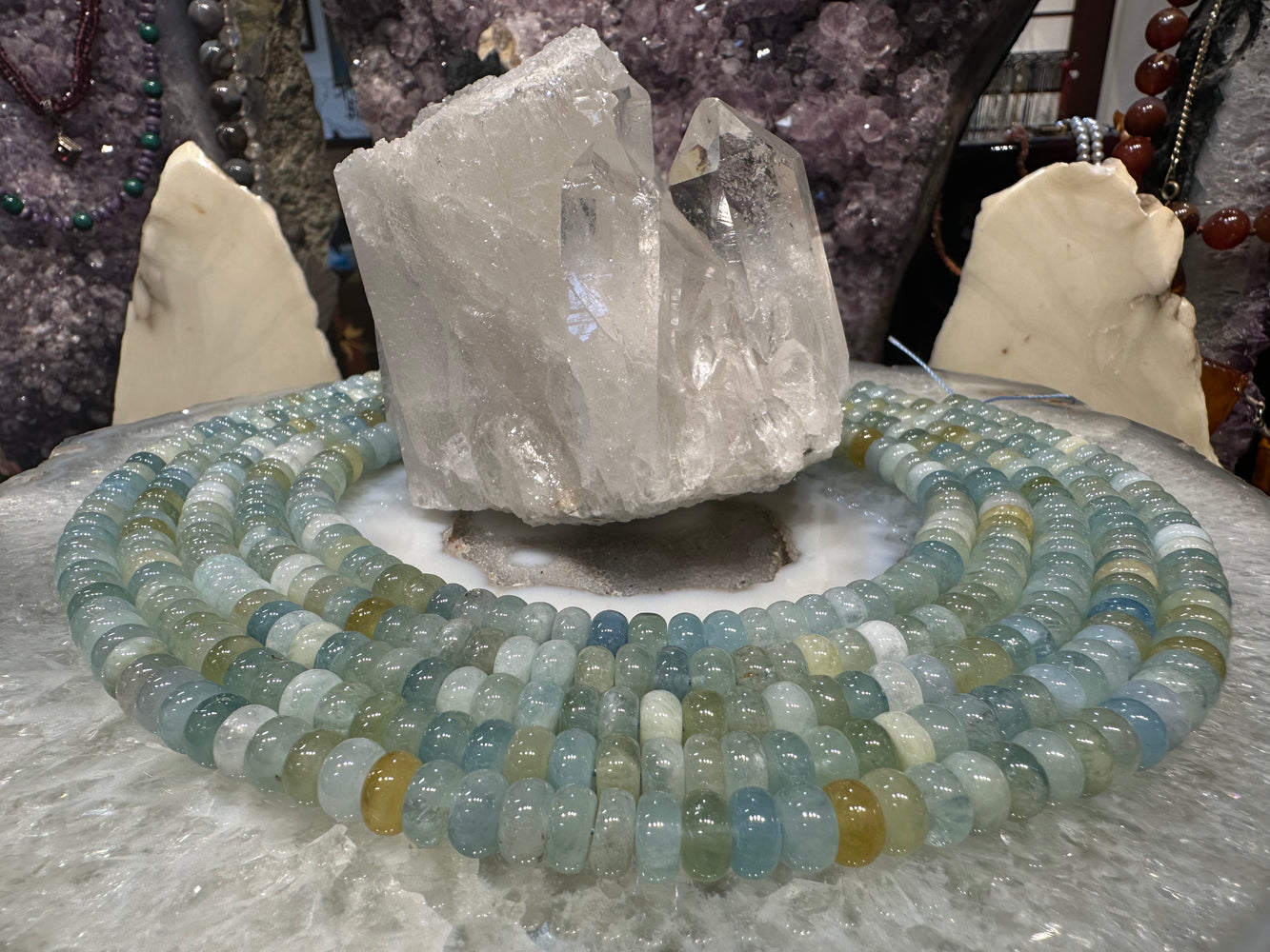 Aquamarine mixed 8mm smooth rondelle gemstone beads