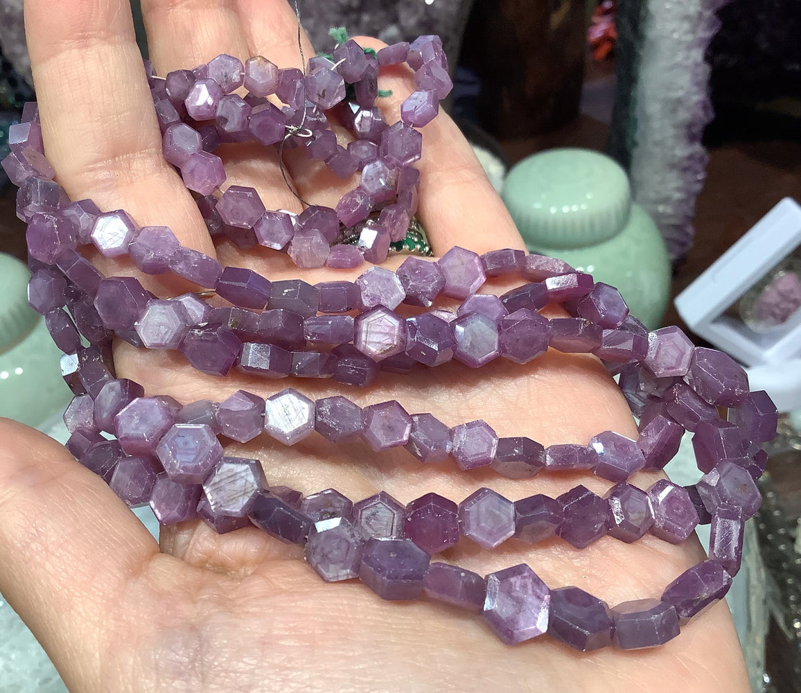 Natural Red Ruby Hexagon Gemstone Beads