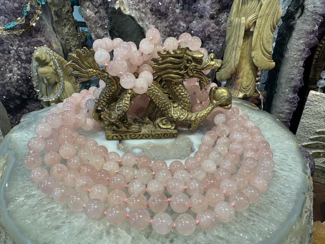 Rose quartz 10mm long knotted gemstones