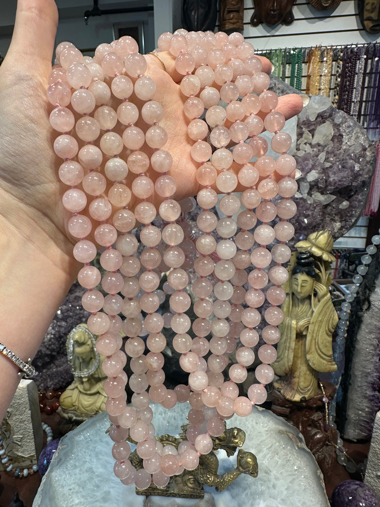 Rose quartz 10mm long knotted gemstones