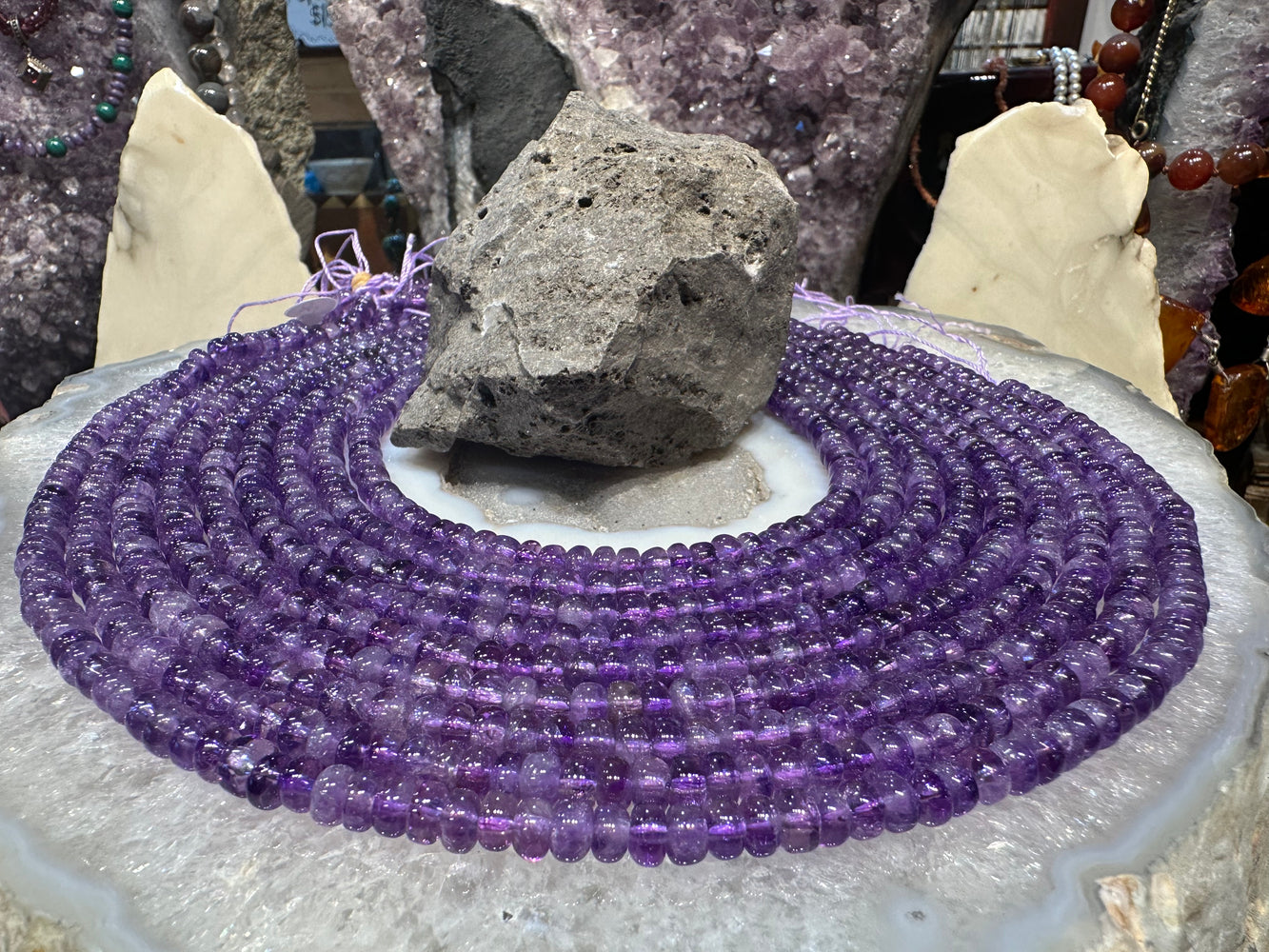 Amethyst grape 6mm smooth rondelle gemstone beads