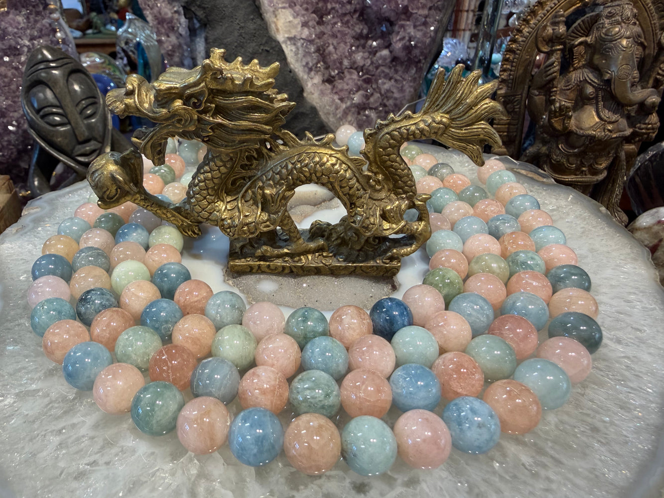 Morganite & aquamarine 12mm mixed beryl gemstone