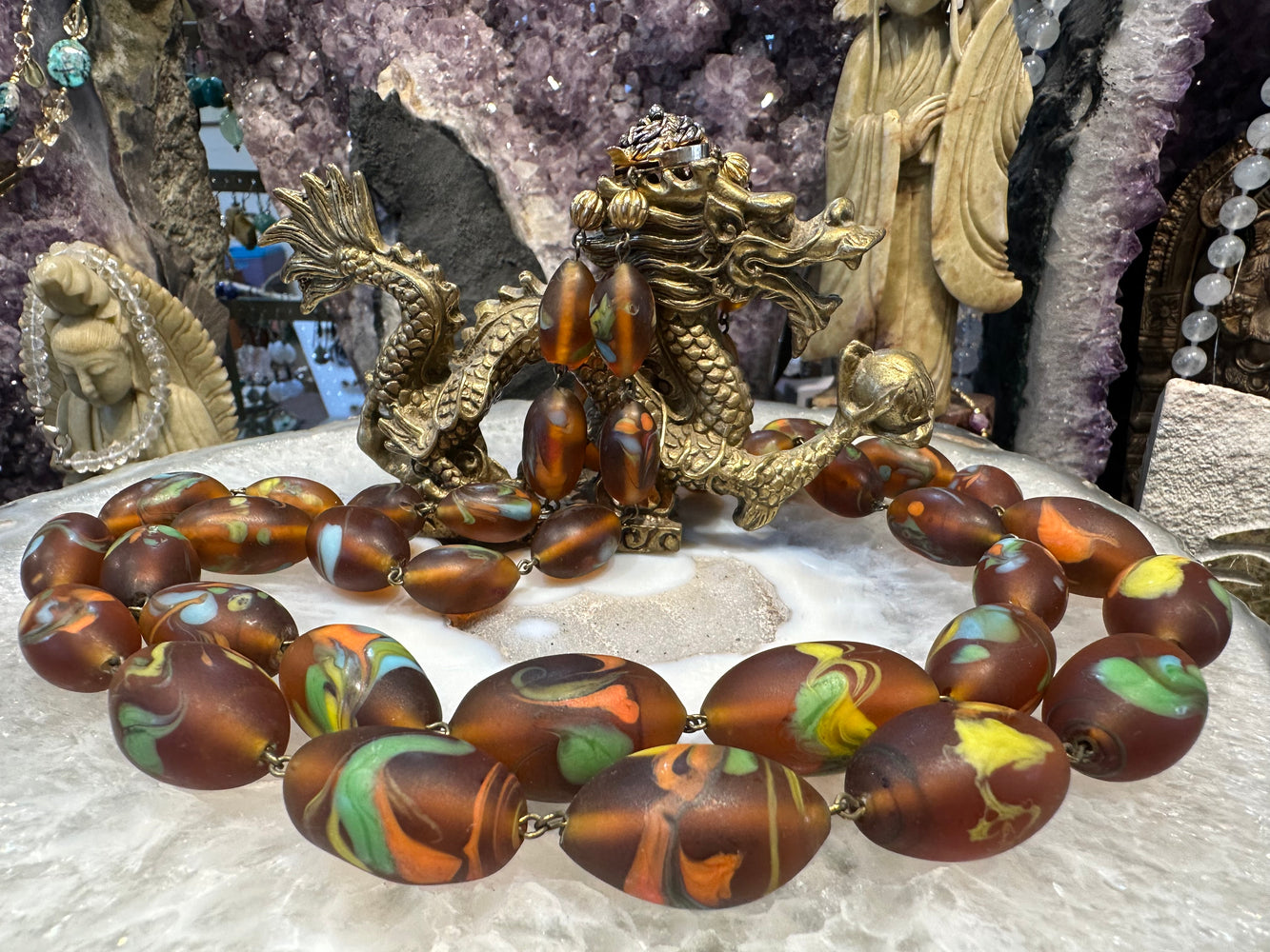 Superb Vintage Czech glass swirl 2 strand necklace