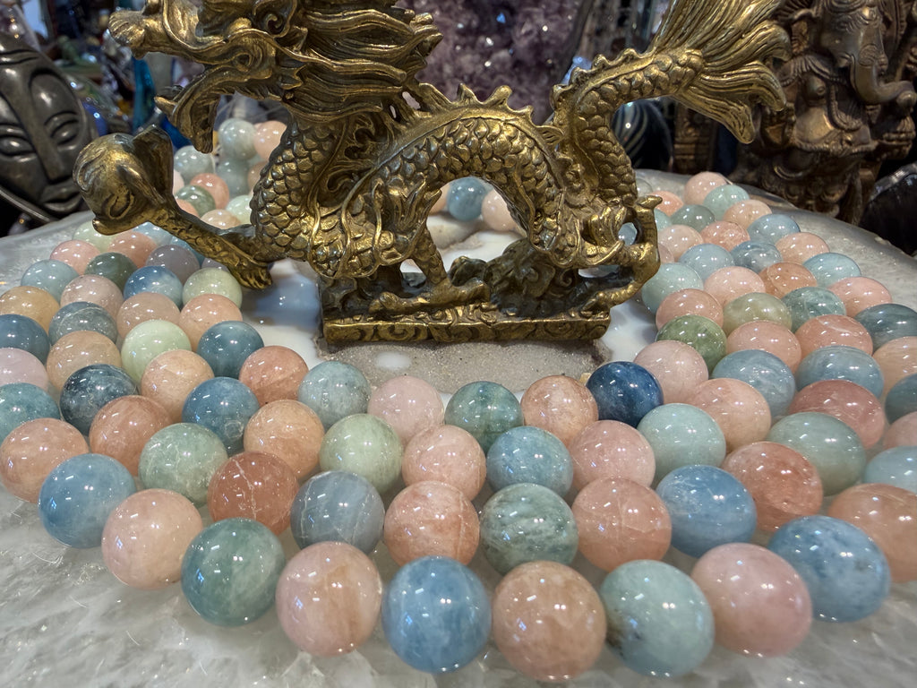 Morganite & aquamarine 12mm mixed beryl gemstone