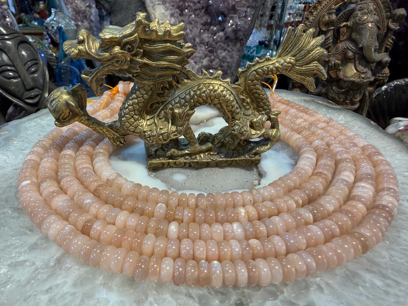 Peach moonstone 8mm smooth rondelle gemstone