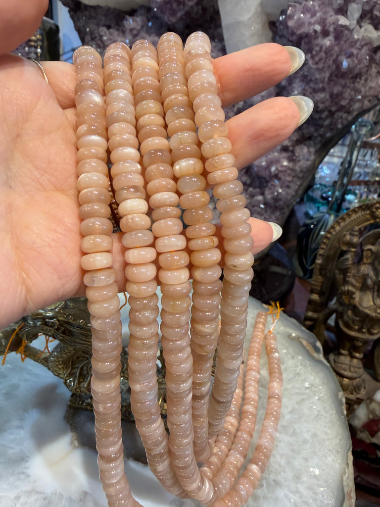 Peach moonstone 8mm smooth rondelle gemstone