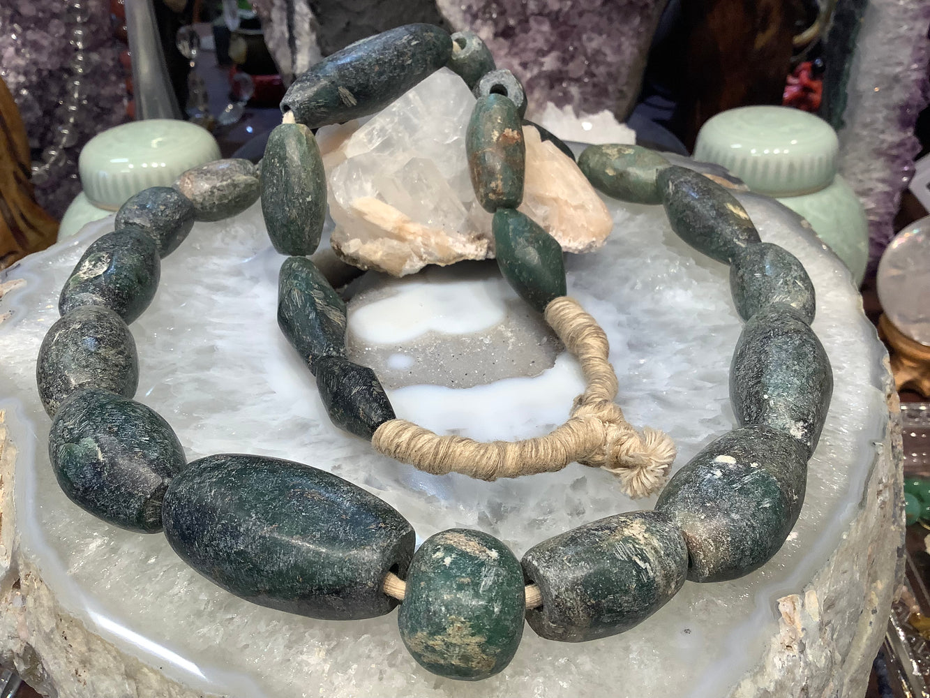 Huge Ancient green serpentine stone bead Mali Africa