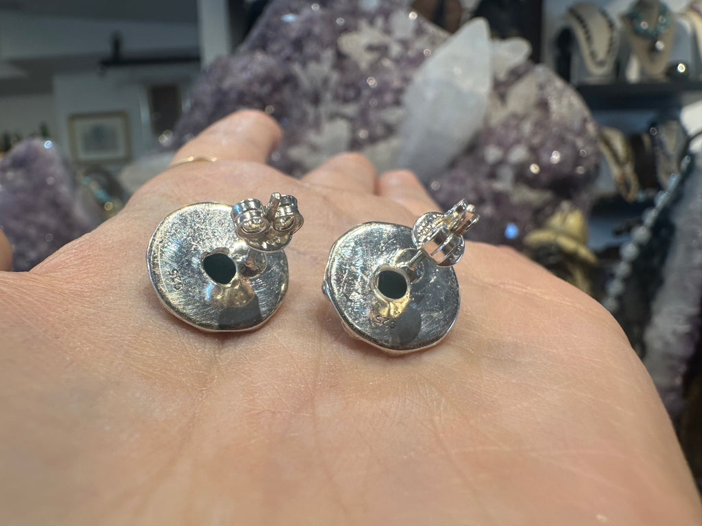 Turquoise sterling silver flower stud earrings