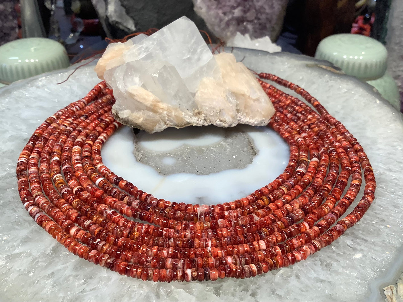 4mm Natural Red Orange Spiny Oyster Rondelle Beads