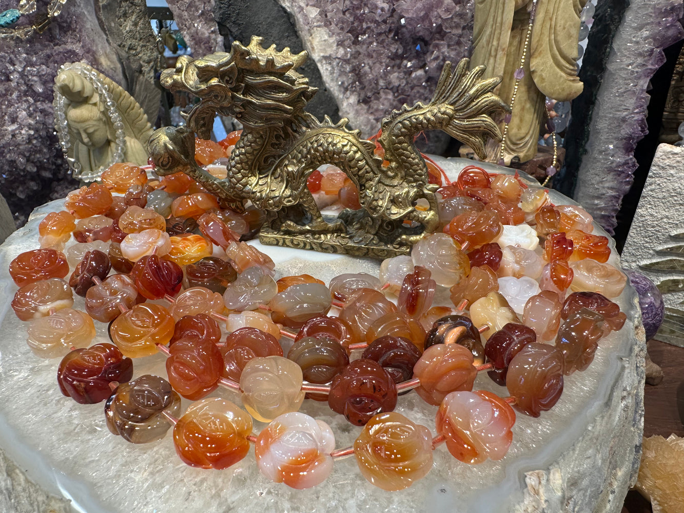 Carnelian carved rosebud 13mm gemstone