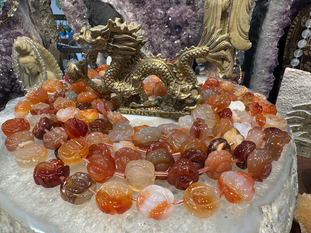Carnelian carved rosebud 13mm gemstone
