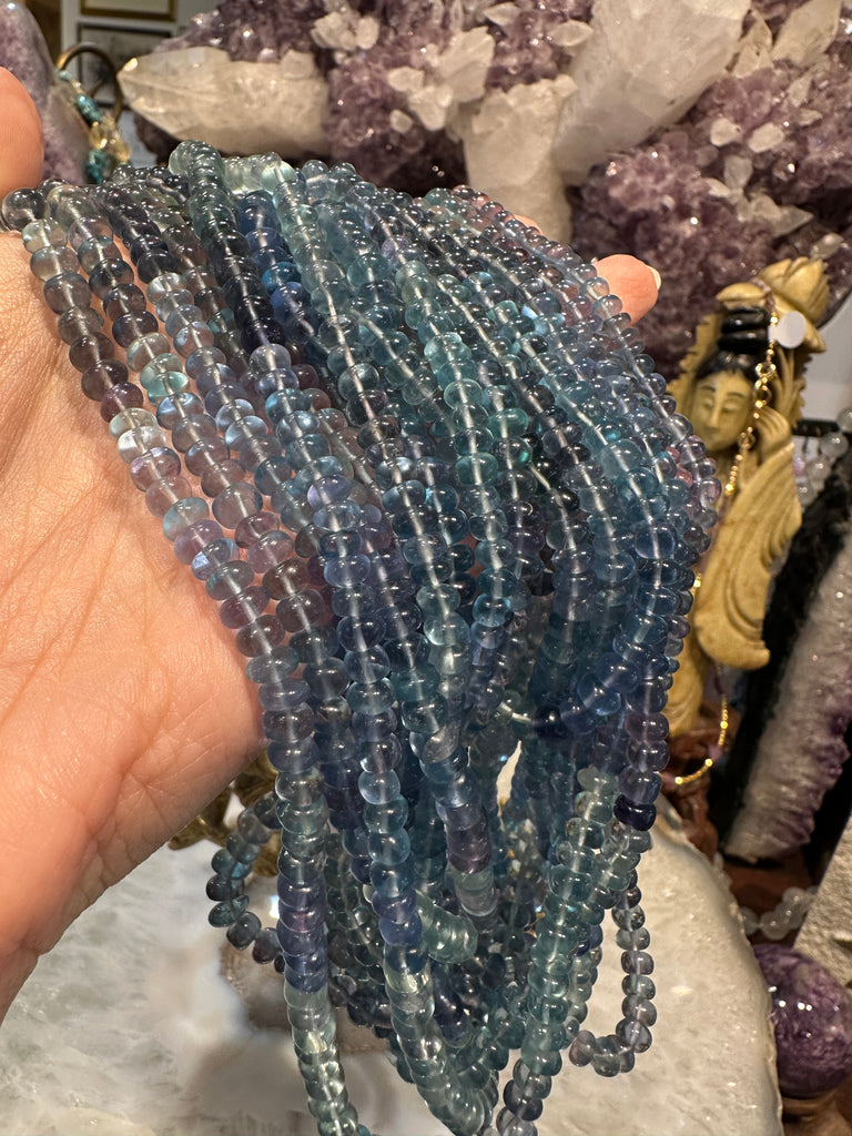 Rainbow blue fluorite 5mm smooth rondelle