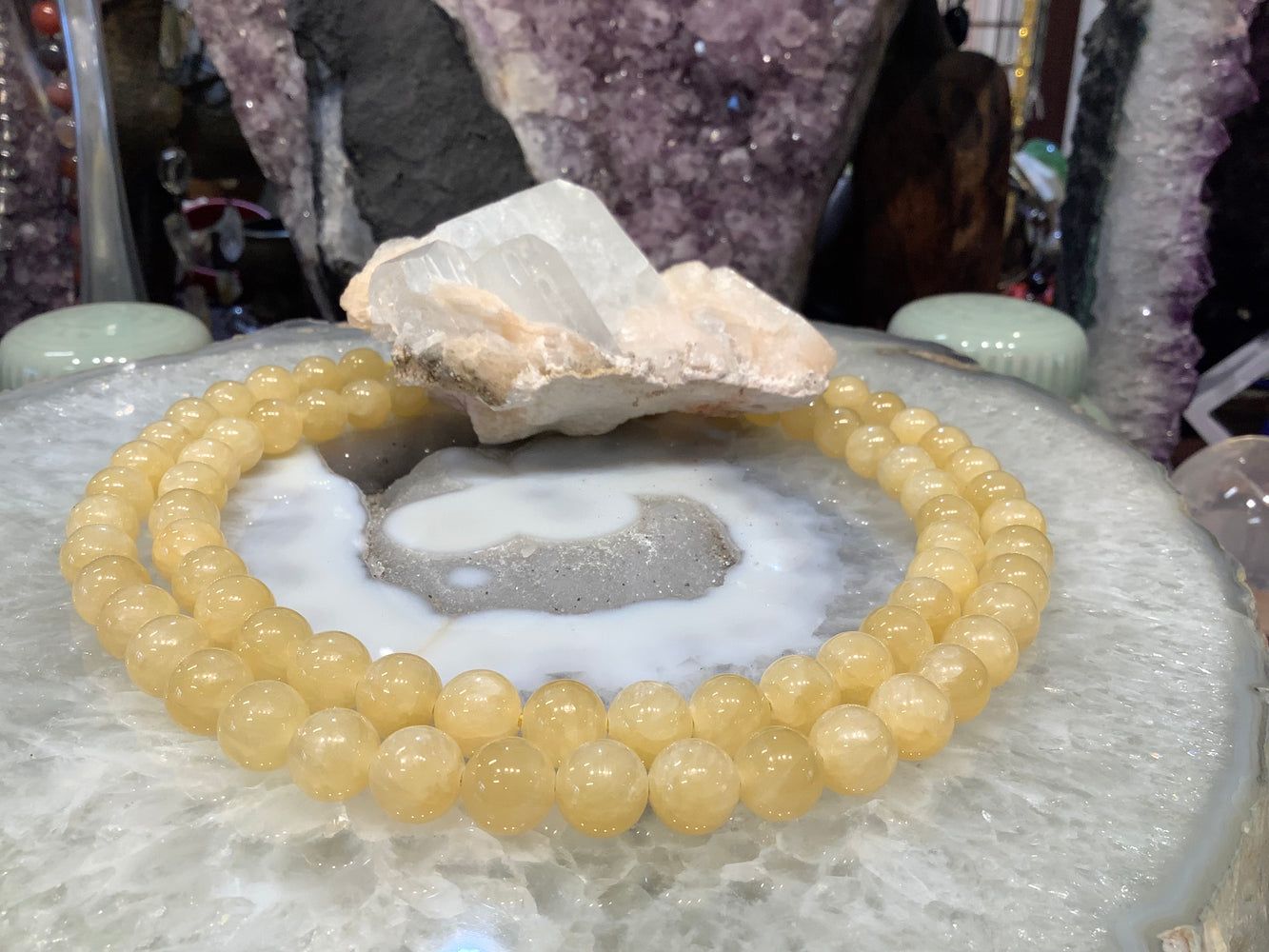 Yellow calcite 10mm round gemstone beads
