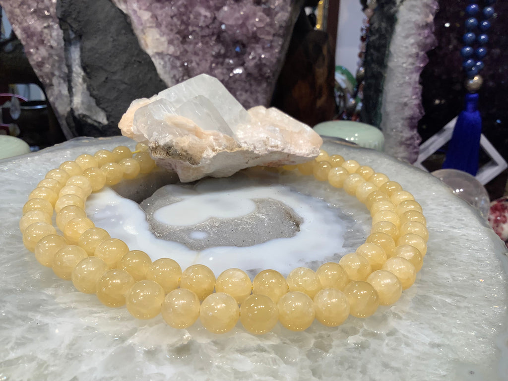 Yellow calcite 10mm round gemstone beads