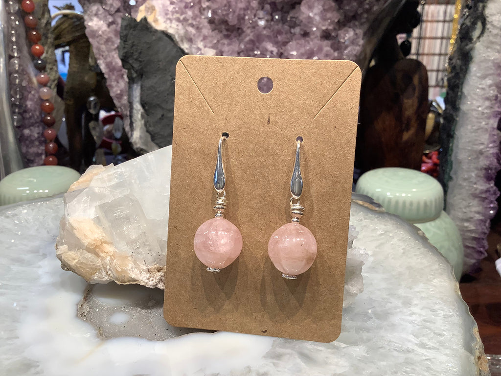 Beautiful Morganite carved melonball 16mm gemstone earrings