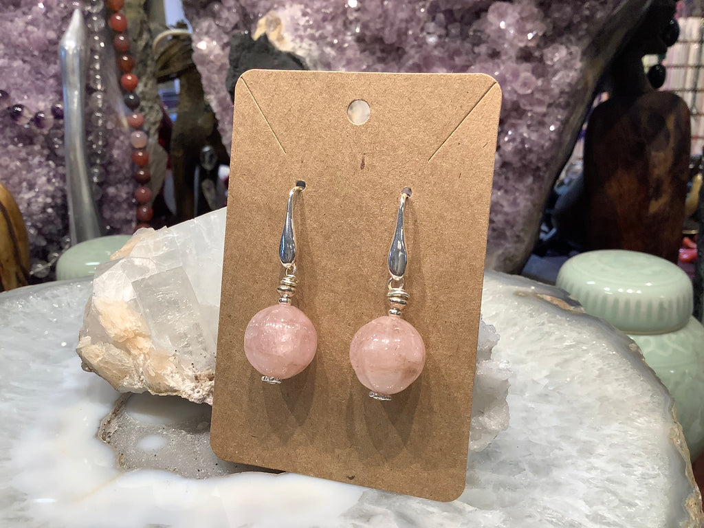 Beautiful Morganite carved melonball 16mm gemstone earrings