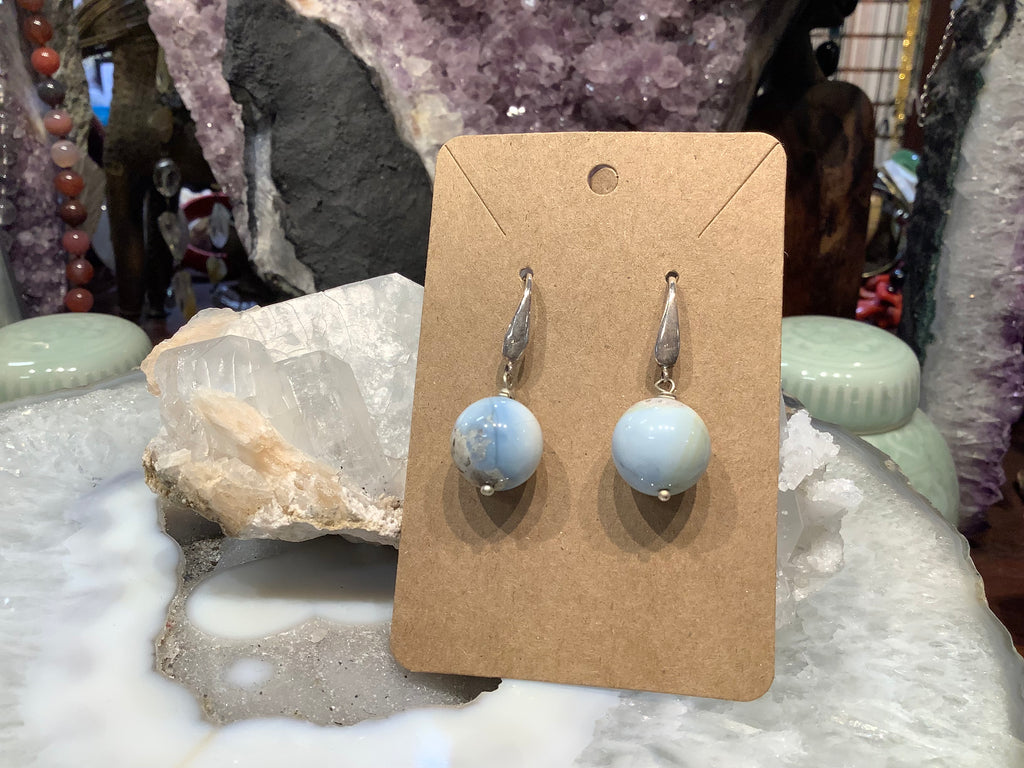 Rare Owyhee blue opal 15mm gemstone earrings