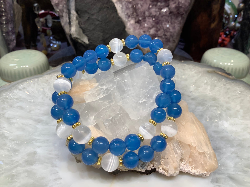 Selenite & blue Quartz 8mm gemstone bracelet