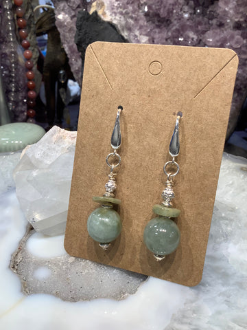 Green jadeite jade & sterling silver gemstone earrings