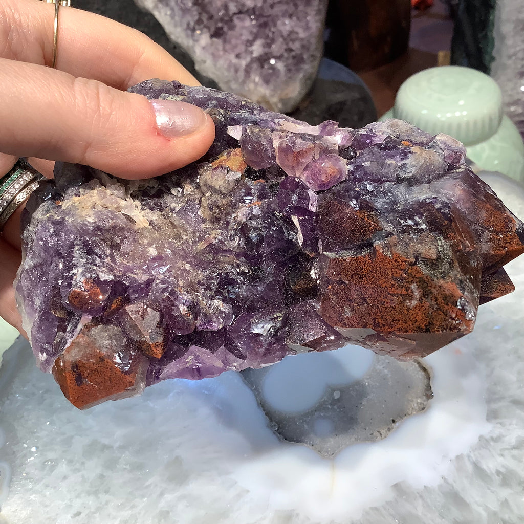 Red cap amethyst crystal hematite specimen Thunder Bay