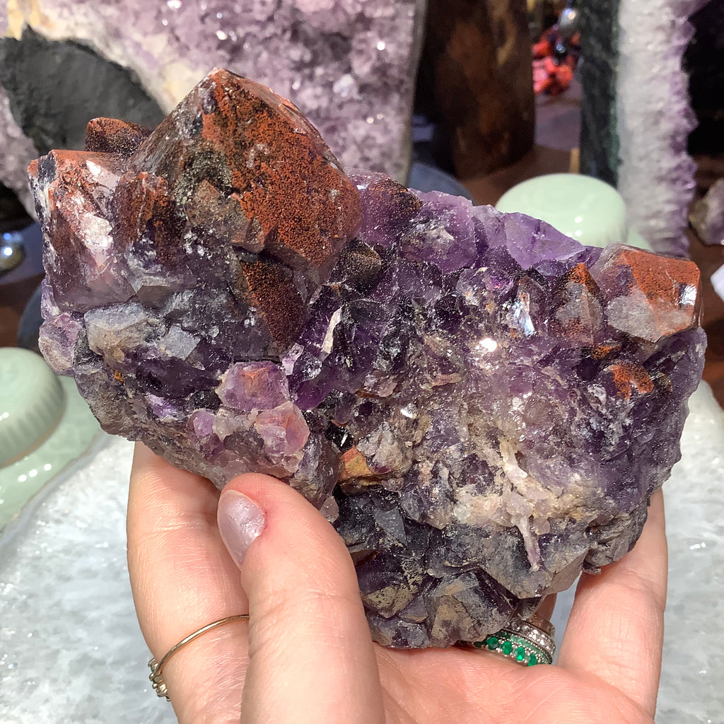 Red cap amethyst crystal hematite specimen Thunder Bay