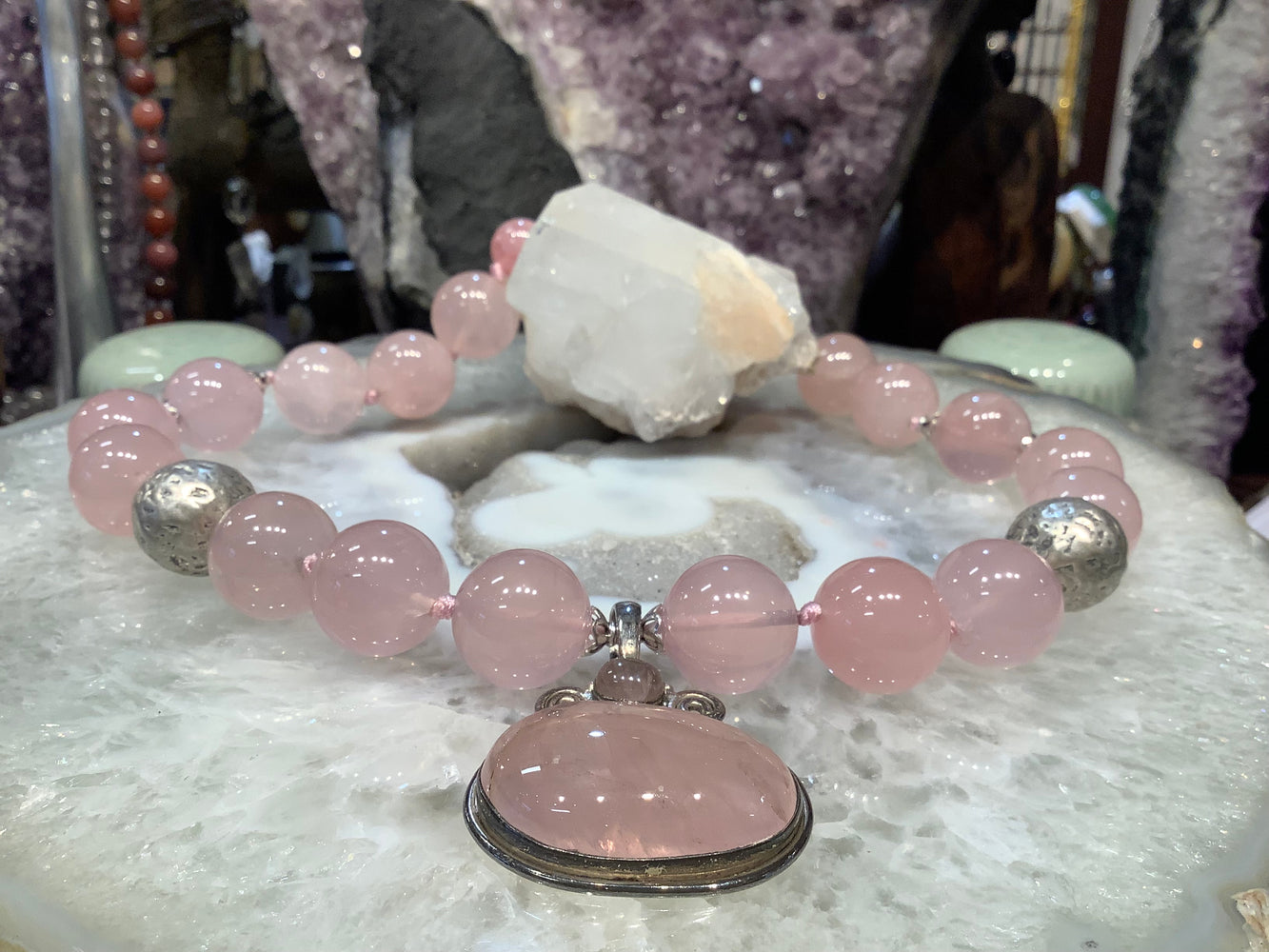 Superb Madagascar rose Quartz pendant gemstone necklace