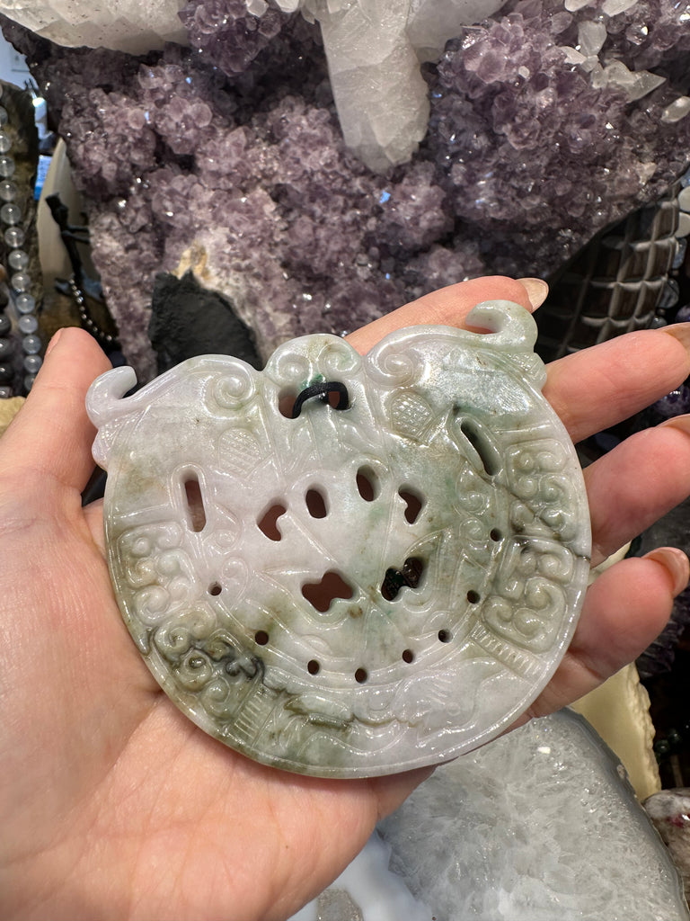 Statement Burma jade carved gemstone pendant