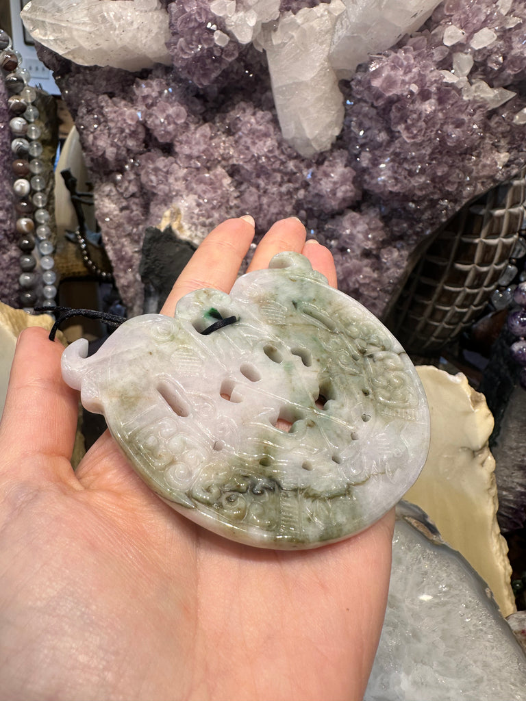 Statement Burma jade carved gemstone pendant