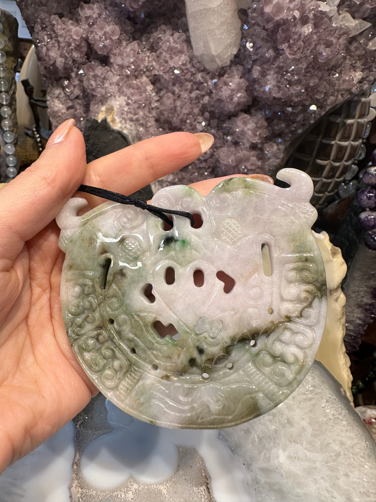 Statement Burma jade carved gemstone pendant