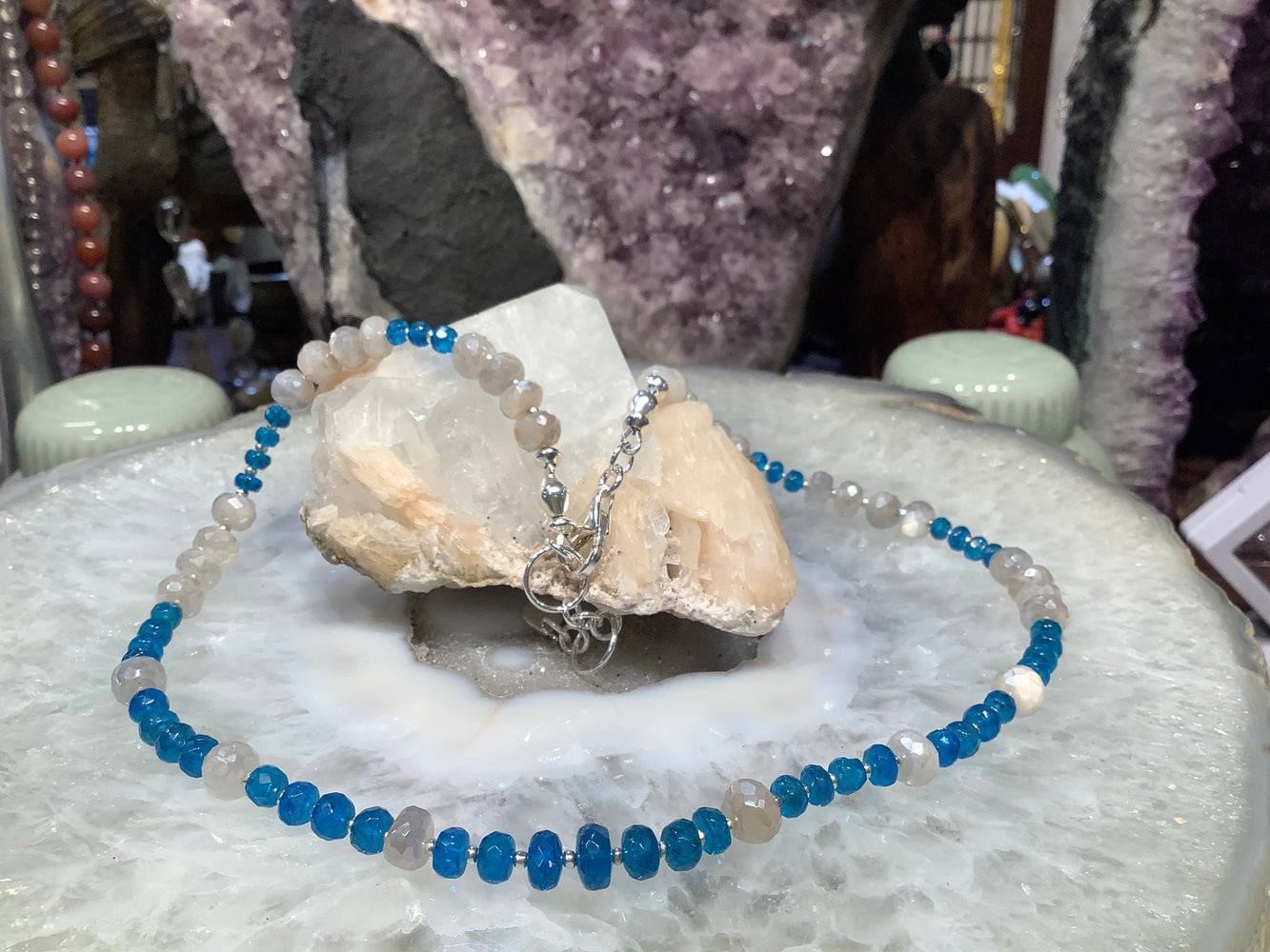 Neon Apatite & mystic moonstone gemstone necklace