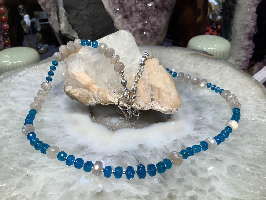 Neon Apatite & mystic moonstone gemstone necklace