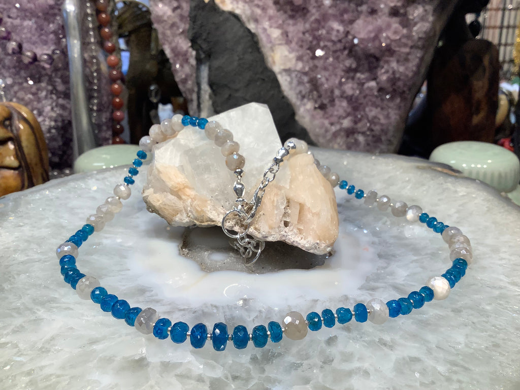 Neon Apatite & mystic moonstone gemstone necklace