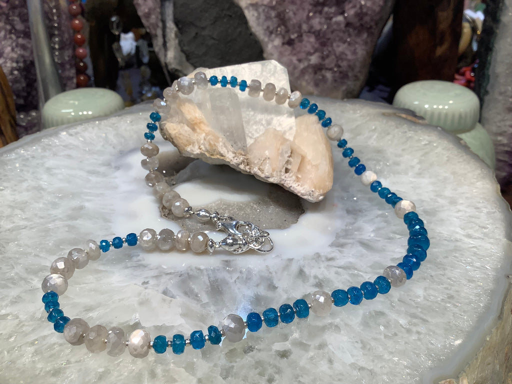Neon Apatite & mystic moonstone gemstone necklace