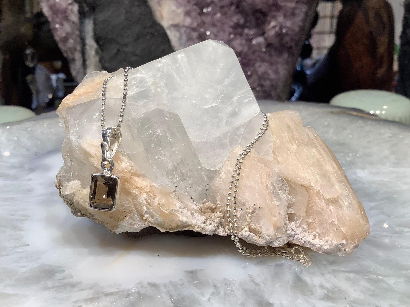 Smoky quartz & sterling silver pendant gemstone necklace