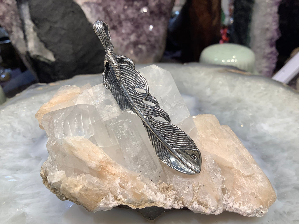 Sterling silver 62mm  feather pendant