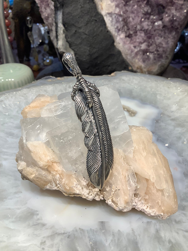 Sterling silver 62mm  feather pendant