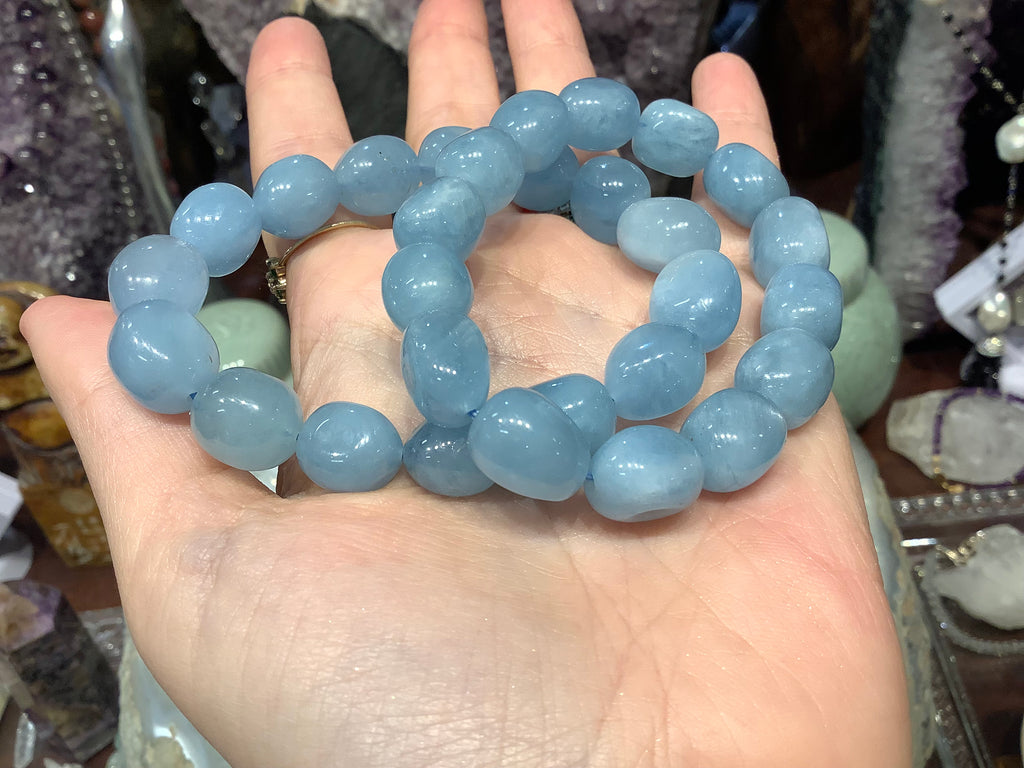 Blue aquamarine 13mm gemstone bracelet