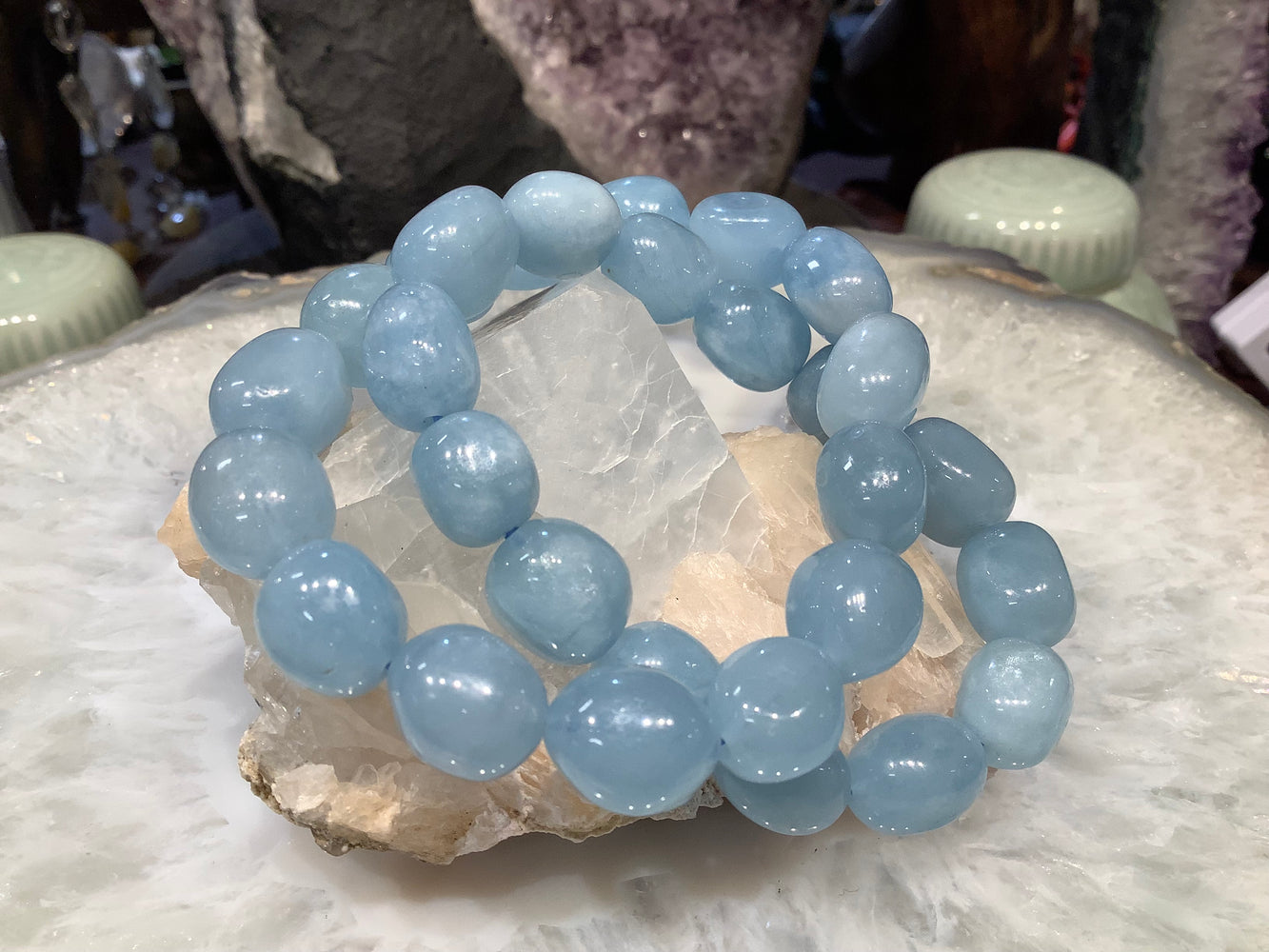 Blue aquamarine 13mm gemstone bracelet