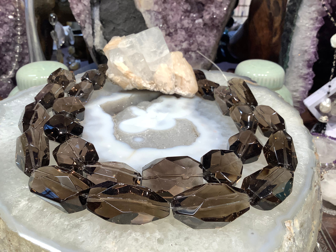 Stunning Huge smoky quartz fancy faceted cut gemstone beads