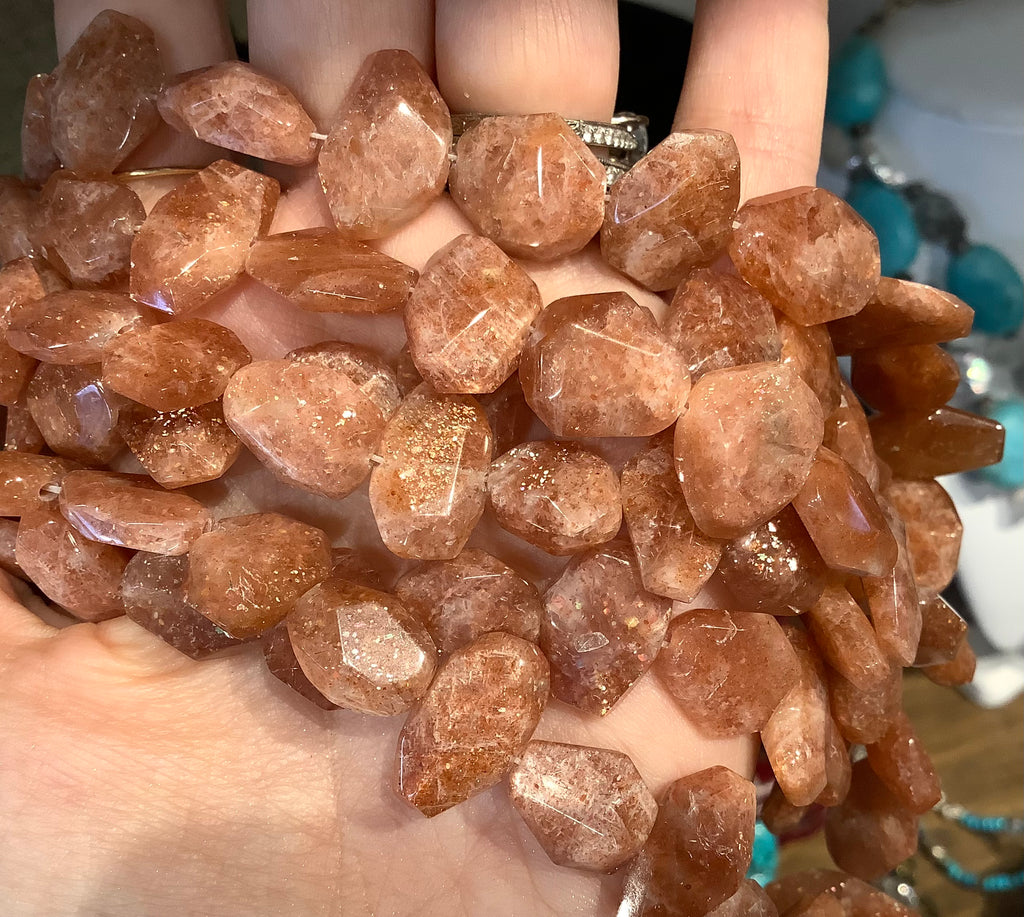 Sunstone 2 way cut faceted gemstone beads