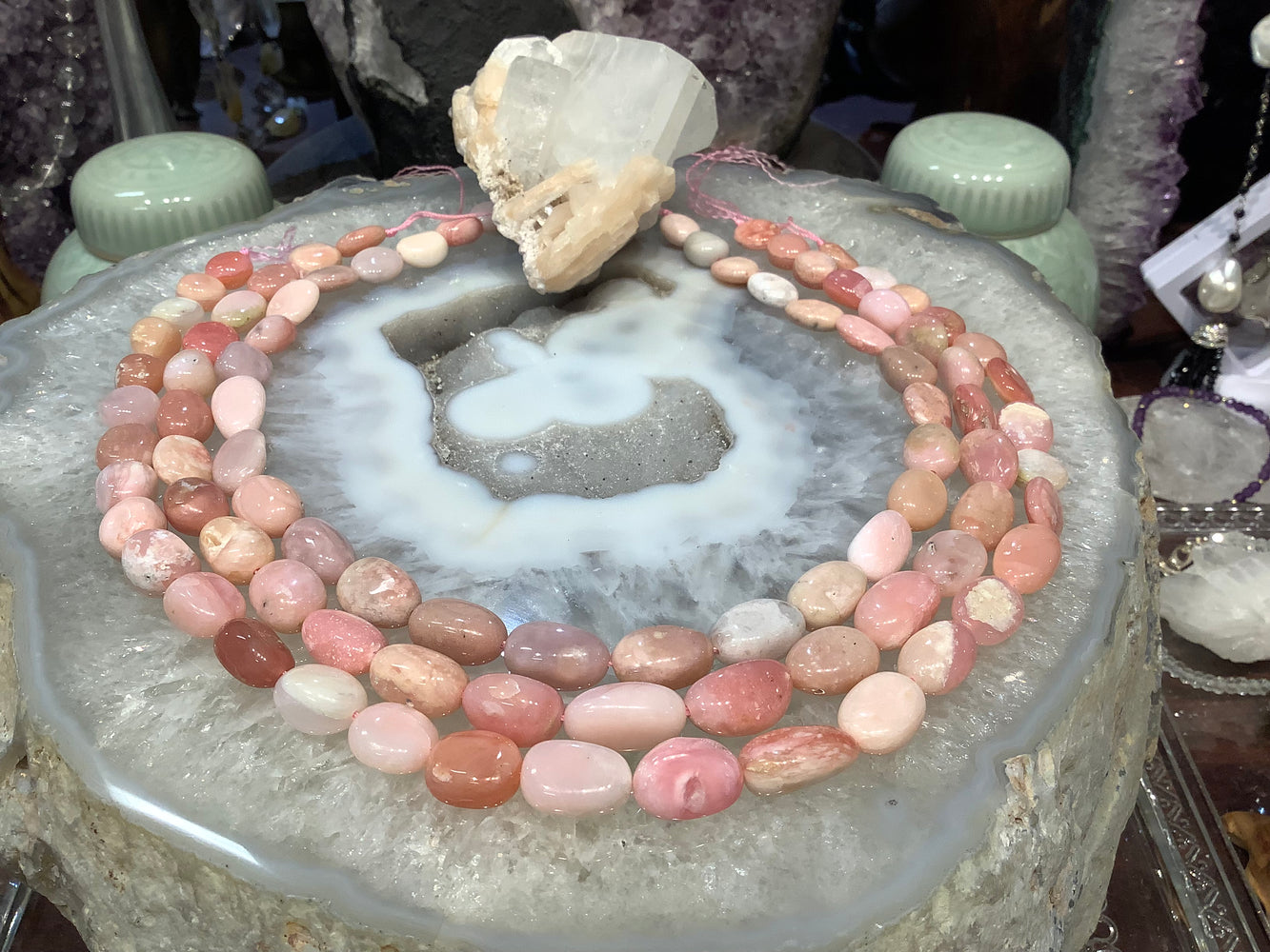 Pink Peruvian opal tumble gemstone nugget beads