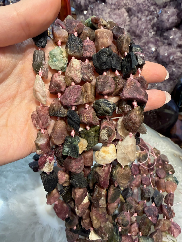 Rough multicolour tourmalines 15-20mm gemstones beads