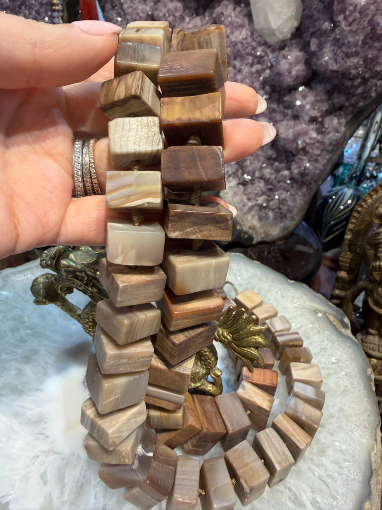 Petrified Matte wood fossil matte 15-16mm cubic gemstones beads