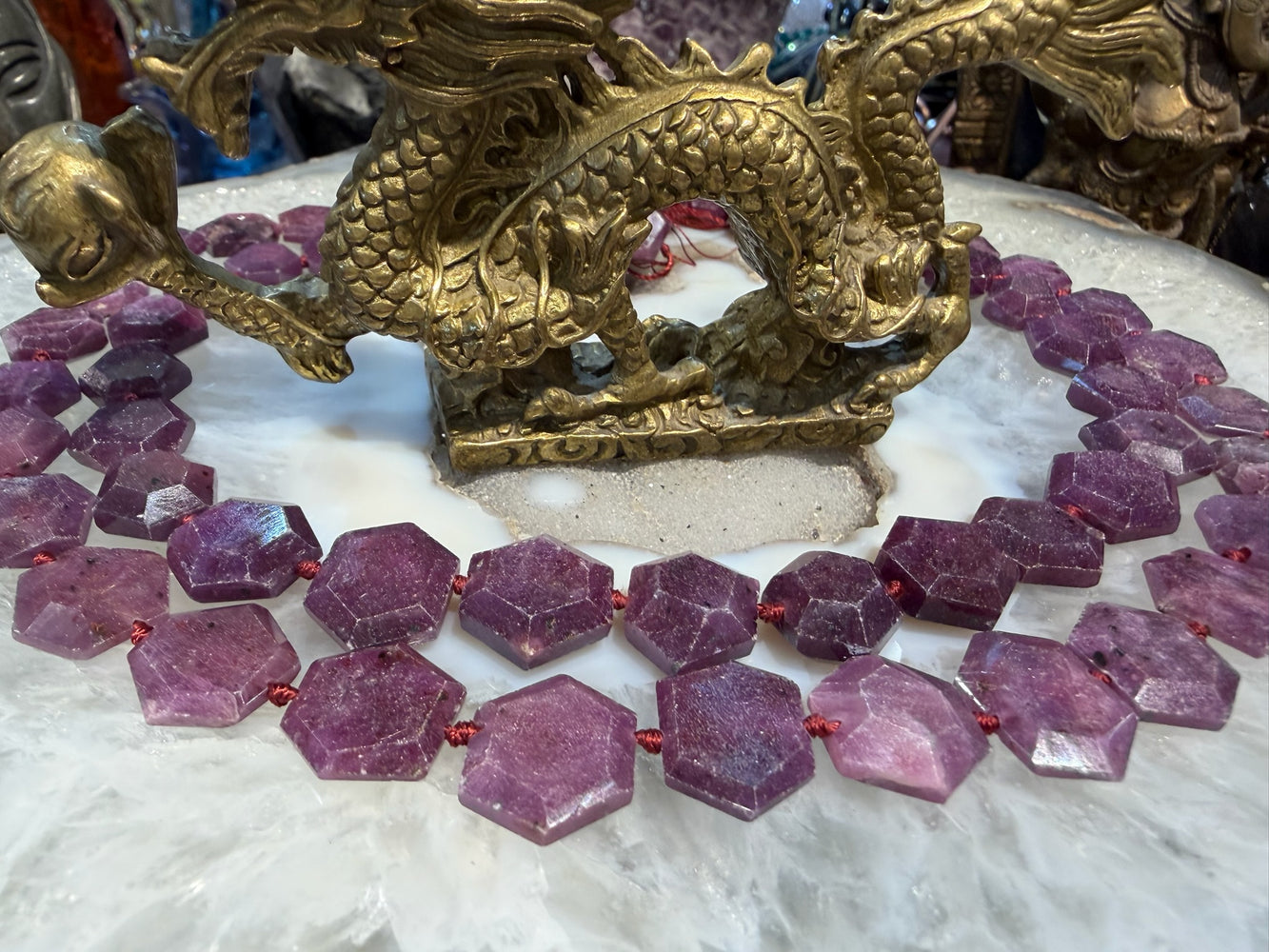 Gorgeous ruby faceted hexagon cut 14-17mm gemstones beads