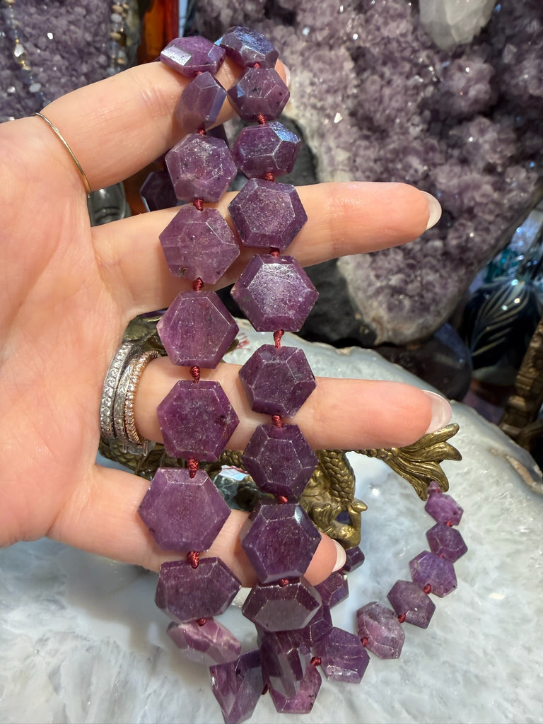 Gorgeous ruby faceted hexagon cut 14-17mm gemstones beads