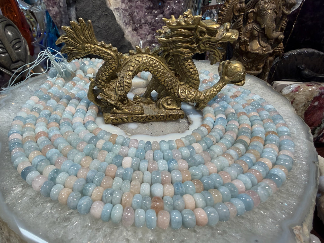 Perles rondes de 8 mm en aigue-marine et morganite rose (béryl)